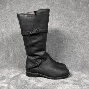 Teva Boots Tall De La Vina Black Leather Buckle Winter waterproof Women's 6.5